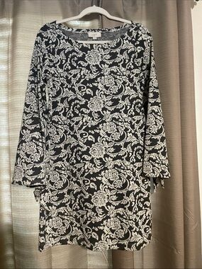 LOFT Navy & White Floral Scroll Tunic